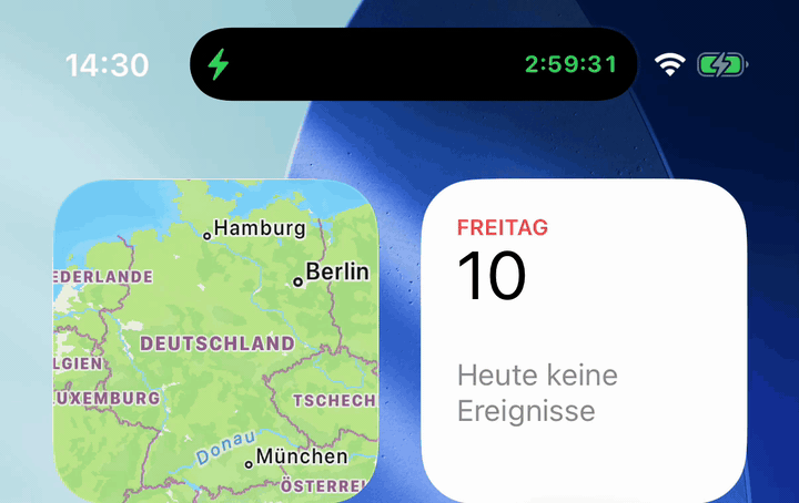 Dynamic Island mit laufendem Günstig-Block — echte Aufnahme
