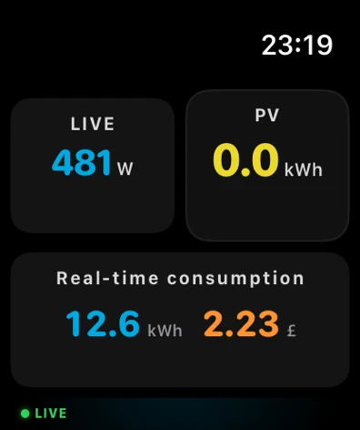 Apple Watch: live watts and consumption today