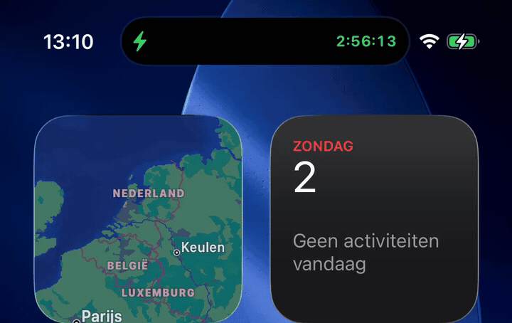 Dynamic Island met lopend goedkoopste blok — echte opname