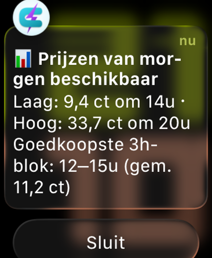 Melding met de prijzen van morgen op de Apple Watch — echte opname