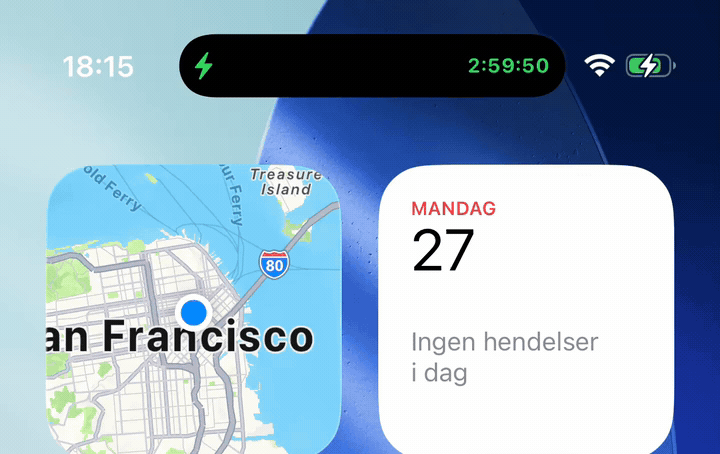 Dynamic Island med pågående billigste blokk — ekte opptak